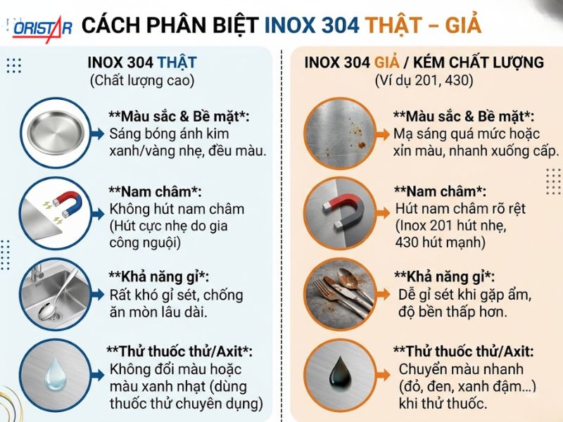 Cách phân biệt inox 304 thật – giả
